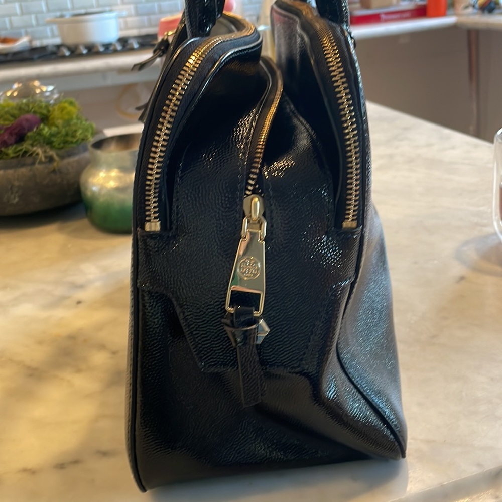 Tory Burch Black Patent Leather Tote with Tassel Detail - Picture 4 of 16